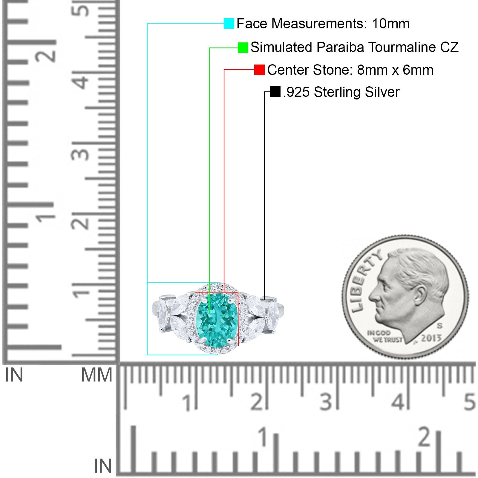 Oval Art Deco Engagement Ring Simulated Paraiba Tourmaline CZ 925 Sterling Silver