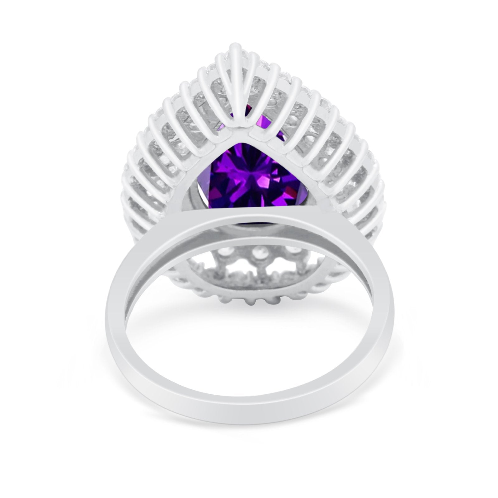 Teardrop Cocktail Ring Pear Simulated Amethyst CZ 925 Sterling Silver