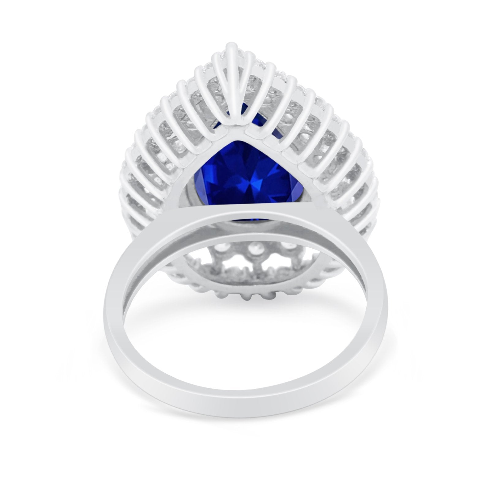 Teardrop Cocktail Ring Pear Simulated Blue Sapphire CZ 925 Sterling Silver