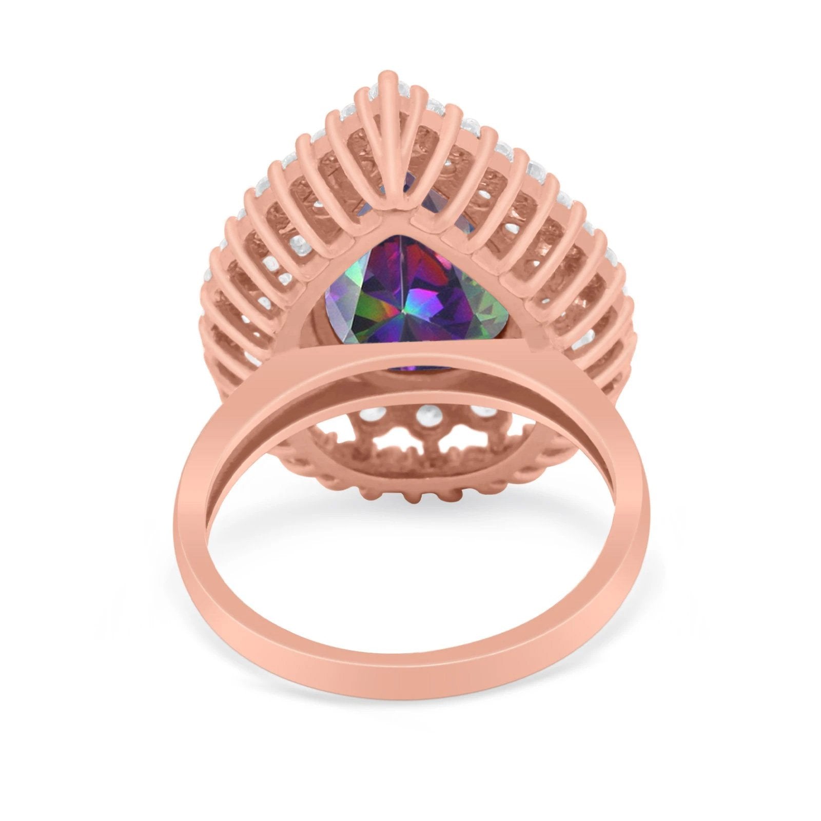 Teardrop Cocktail Ring Pear Rose Tone, Simulated Rainbow CZ 925 Sterling Silver