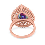 Teardrop Cocktail Ring Pear Rose Tone, Simulated Rainbow CZ 925 Sterling Silver