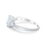 Three Stone Oval Engagement Ring Lab Created White Opal 925 Sterling Silver