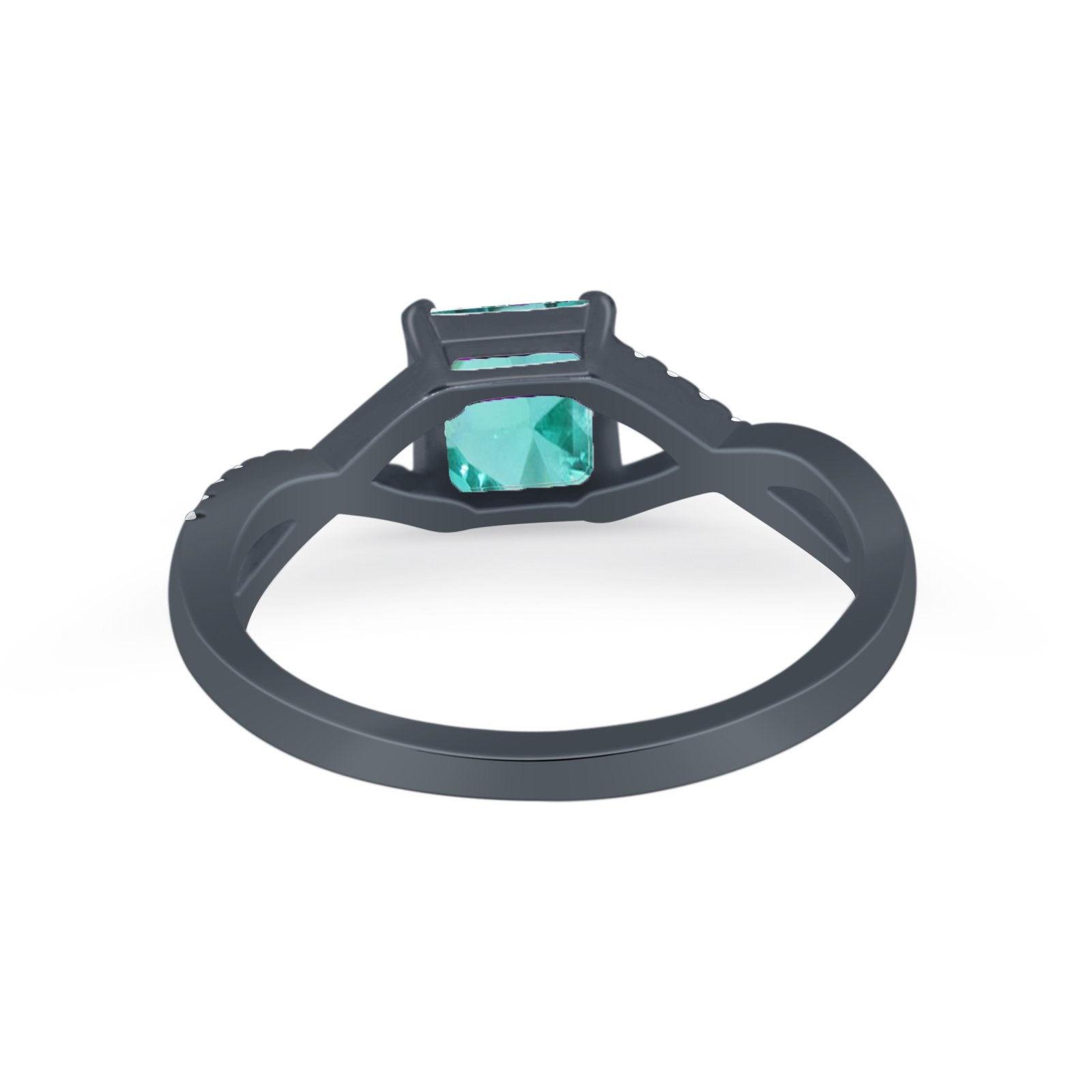 Infinity Shank Princess Cut Engagement Ring Black Tone, Simulated Paraiba Tourmaline CZ 925 Sterling Silver