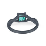 Infinity Shank Princess Cut Engagement Ring Black Tone, Simulated Paraiba Tourmaline CZ 925 Sterling Silver