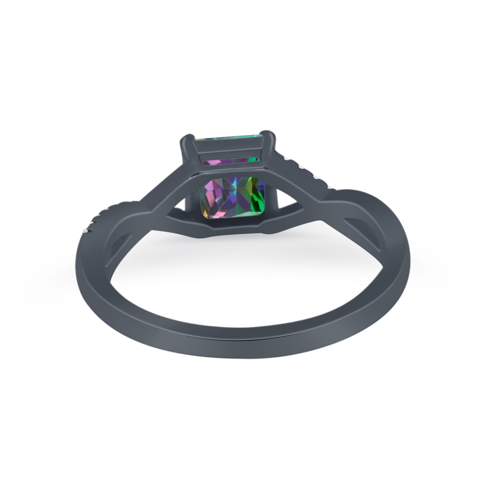 Infinity Shank Princess Cut Engagement Ring Black Tone, Simulated Rainbow CZ 925 Sterling Silver