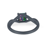 Infinity Shank Princess Cut Engagement Ring Black Tone, Simulated Rainbow CZ 925 Sterling Silver