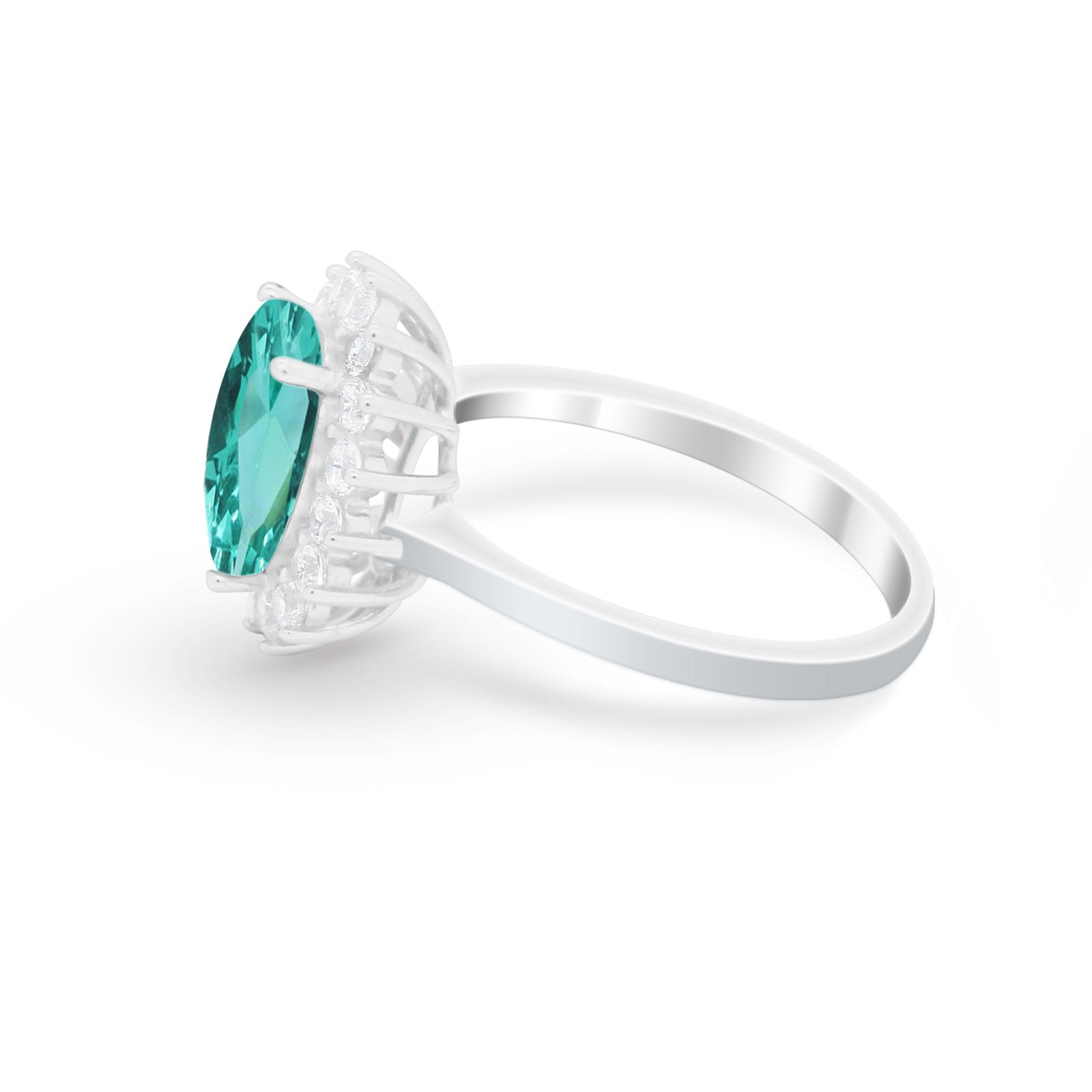 Floral Halo Oval Wedding Engagement Simulated Pariba Tourmaline CZ Ring 925 Sterling Silver