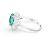 Floral Halo Oval Wedding Engagement Simulated Pariba Tourmaline CZ Ring 925 Sterling Silver