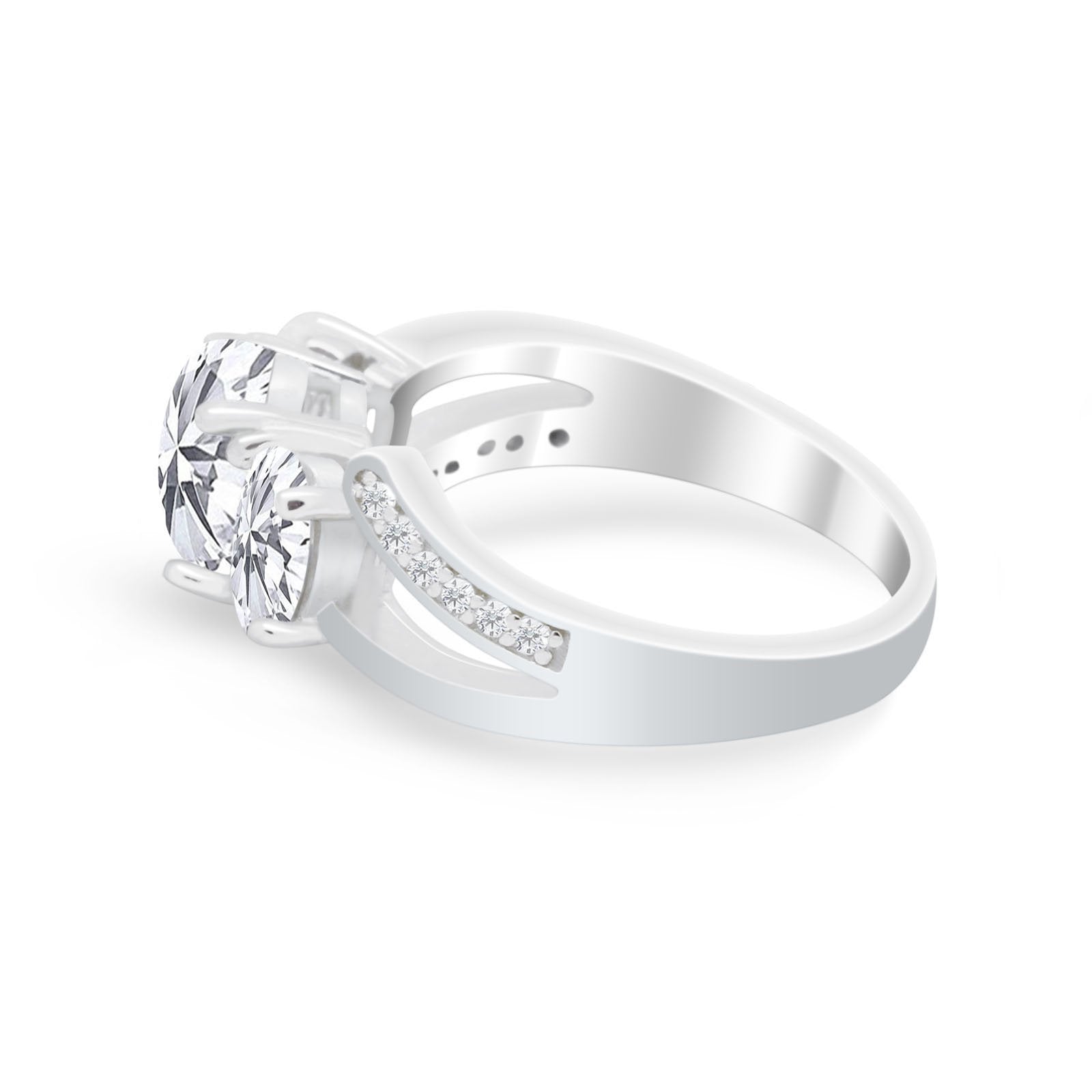 Oval Wedding Split Shank Ring Simulated Cubic Zirconia 925 Sterling Silver