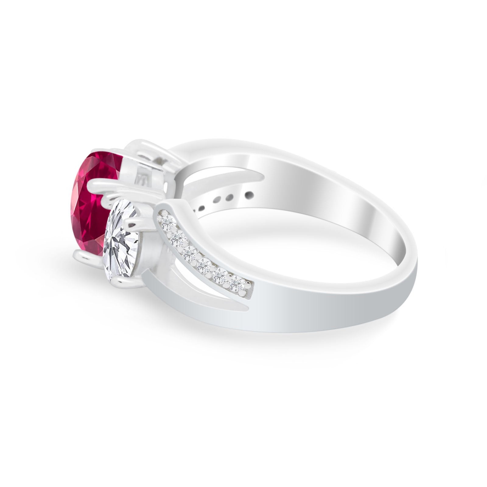 Oval Wedding Split Shank Ring Simulated Ruby CZ 925 Sterling Silver