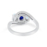 3-Stone Swirl Wedding Ring Oval Simulated Blue Sapphire CZ 925 Sterling Silver