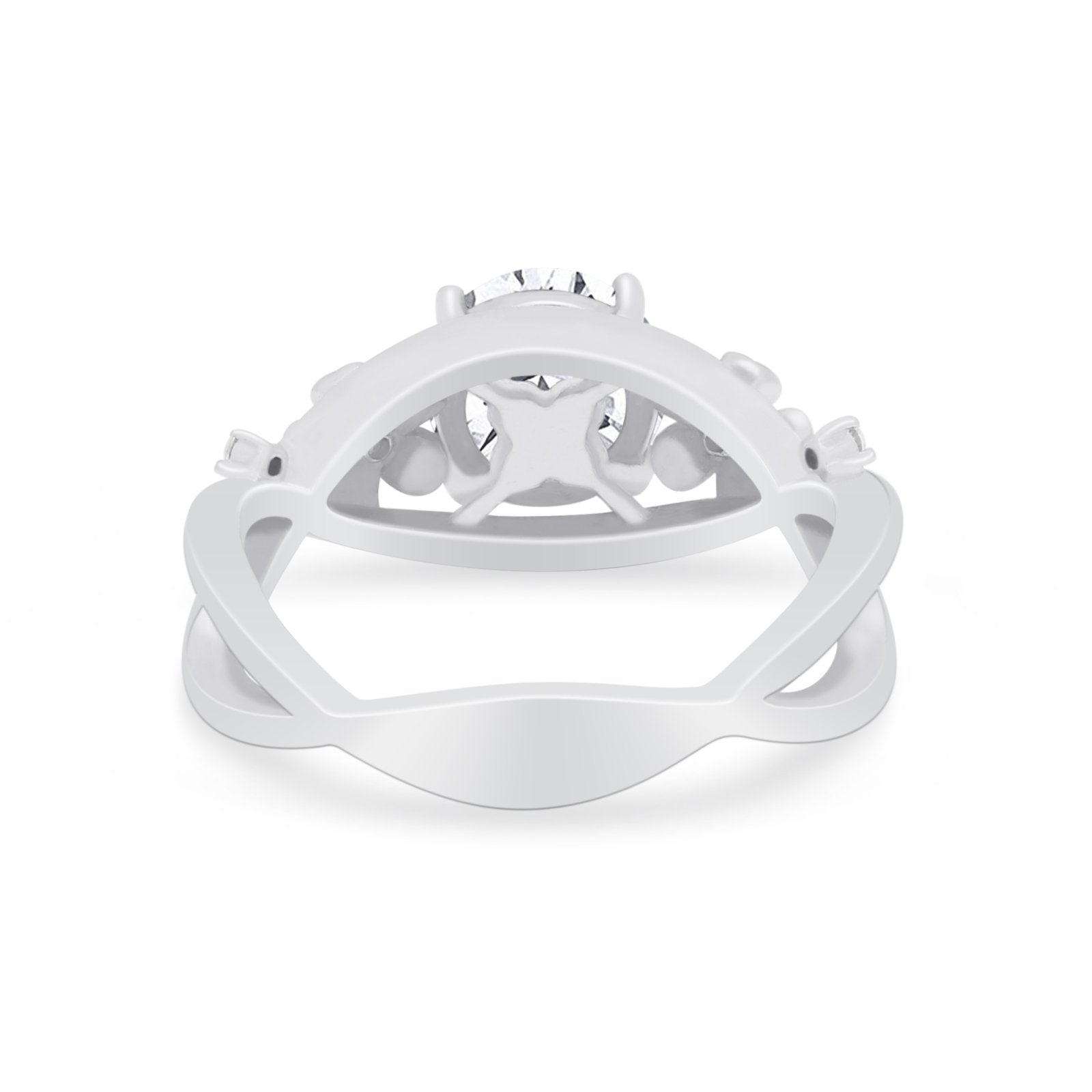 Plumeria Flower Infinity Shank Wedding Ring Simulated CZ 925 Sterling Silver