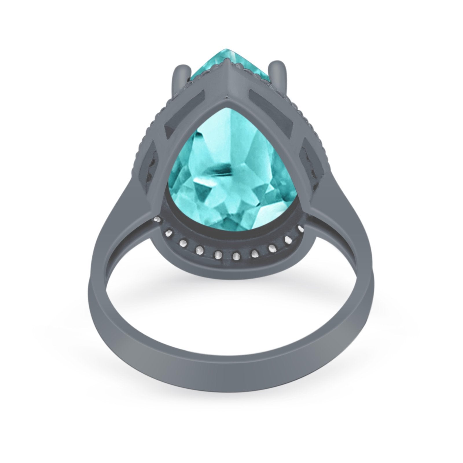 Teardrop Cocktail Engagement Ring Black Tone, Simulated Paraiba Tourmaline CZ 925 Sterling Silver