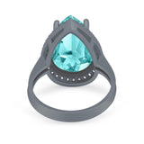 Teardrop Cocktail Engagement Ring Black Tone, Simulated Paraiba Tourmaline CZ 925 Sterling Silver