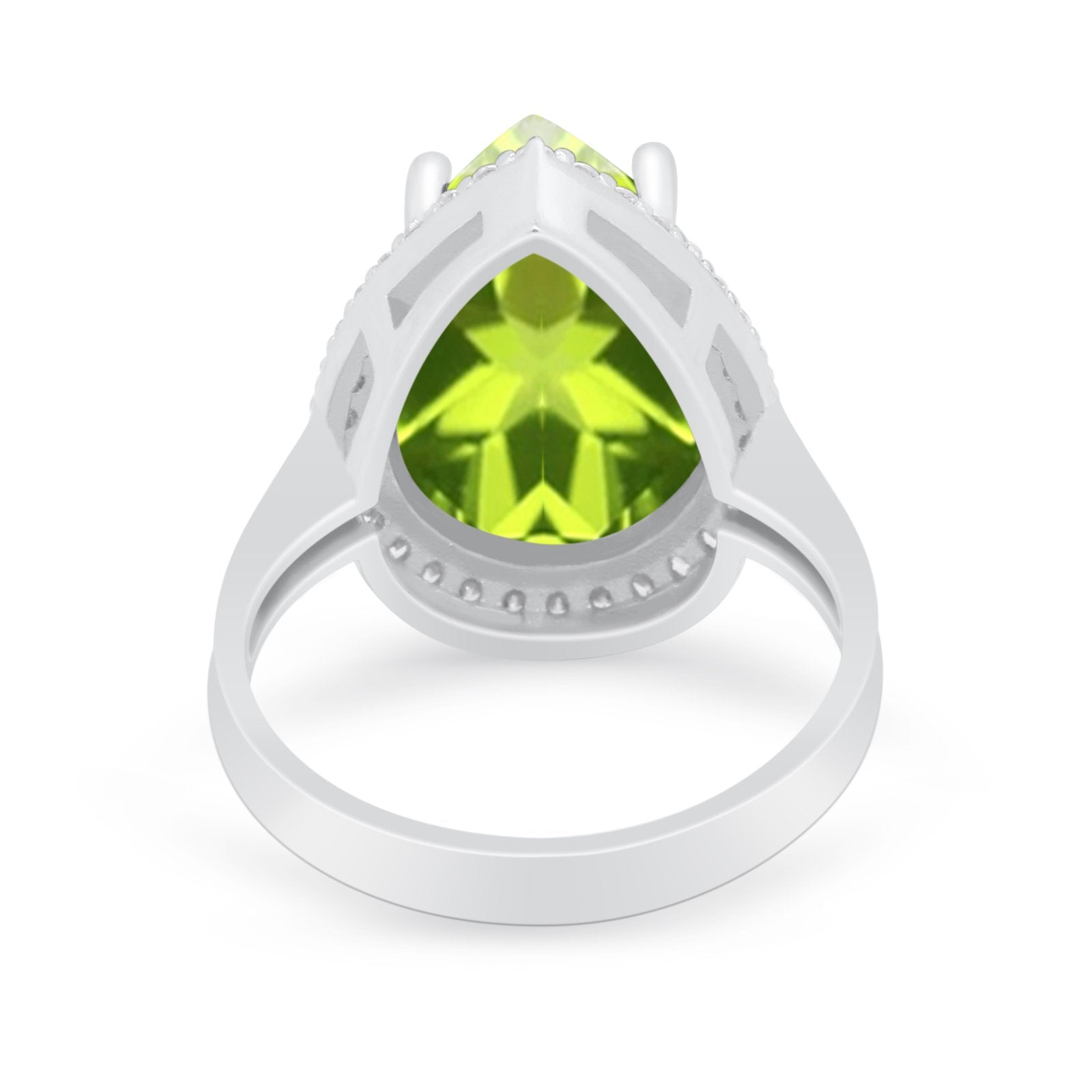 Teardrop Cocktail Engagement Ring Simulated Peridot CZ 925 Sterling Silver