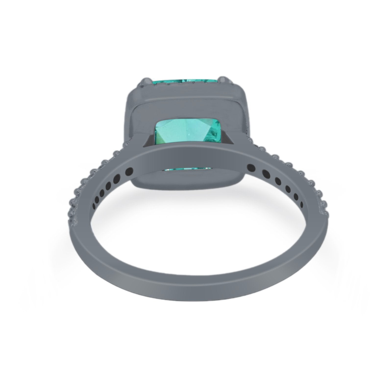 Halo Princess Cut Wedding Ring Black Tone, Simulated Paraiba Tourmaline CZ 925 Sterling Silver