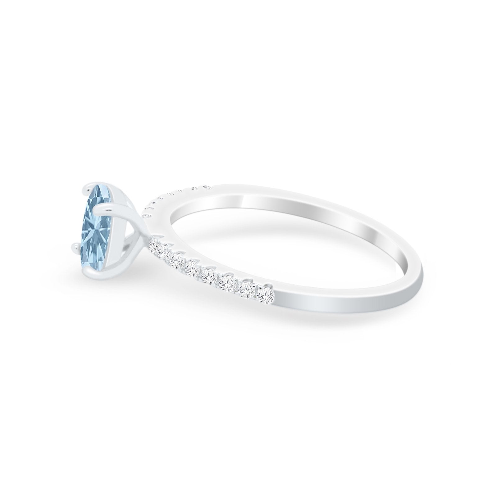 Solitaire Accent Oval Engagement Ring Simulated Aquamarine CZ 925 Sterling Silver