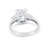 Three Stone Wedding Ring Emerald Cut Simulated Cubic Zirconia 925 Sterling Silver