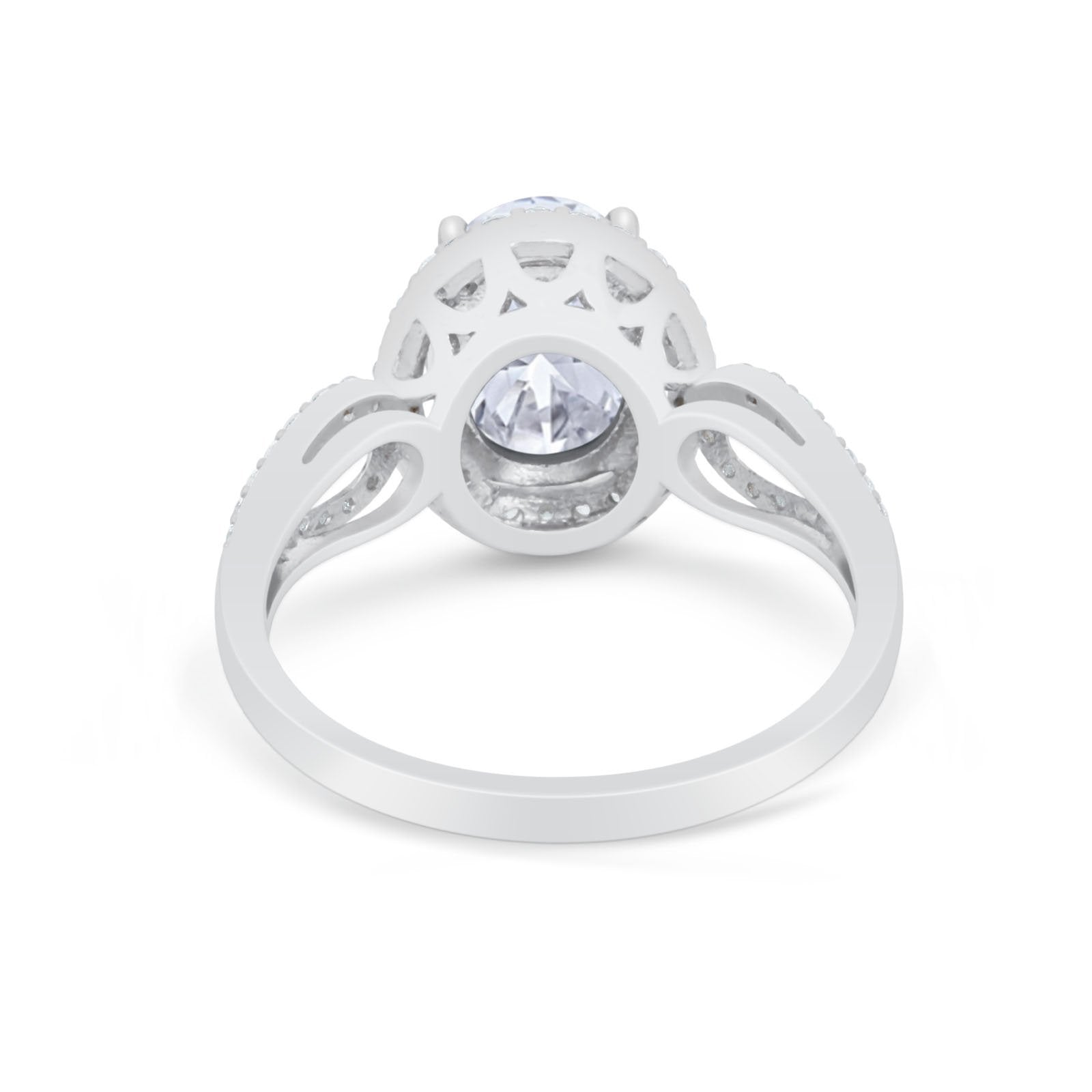 Halo Art Deco Engagement Bridal Ring Round Simulated CZ 925 Sterling Silver