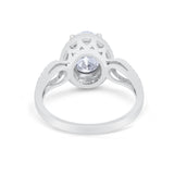 Halo Art Deco Engagement Bridal Ring Round Simulated CZ 925 Sterling Silver