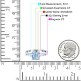 Art Deco Wedding Ring Emerald Cut Simulated Aquamarine CZ 925 Sterling Silver