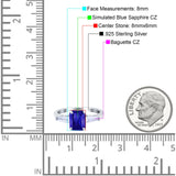 Art Deco Wedding Ring Emerald Cut Simulated Blue Sapphire CZ 925 Sterling Silver