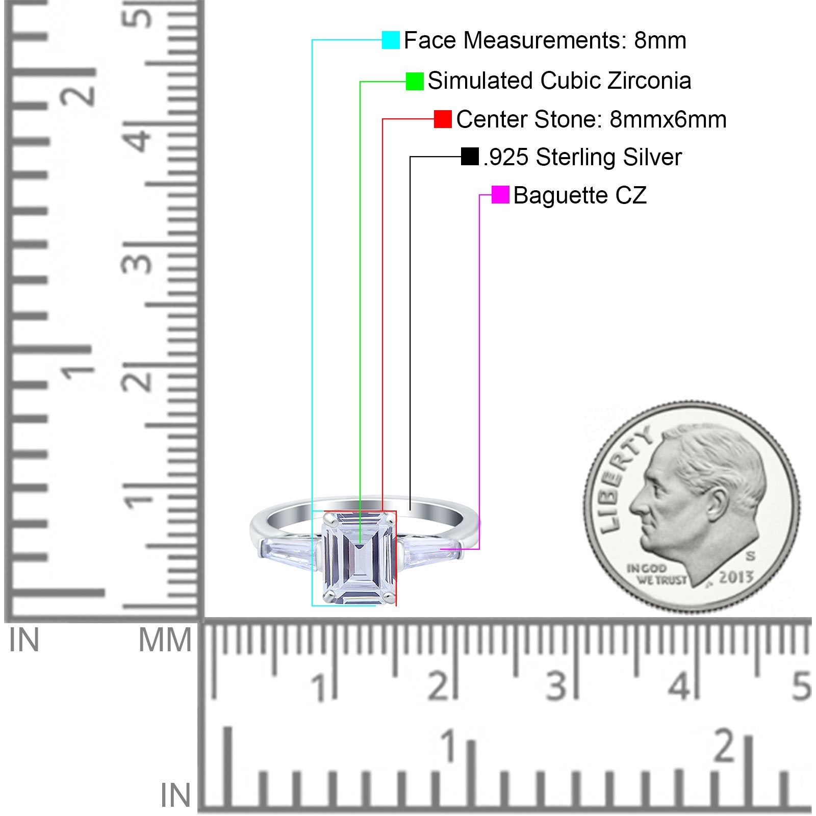 Art Deco Wedding Ring Emerald Cut Simulated Cubic Zirconia 925 Sterling Silver