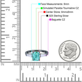 Art Deco Wedding Ring Emerald Cut Black Tone, Simulated Paraiba Tourmaline CZ 925 Sterling Silver