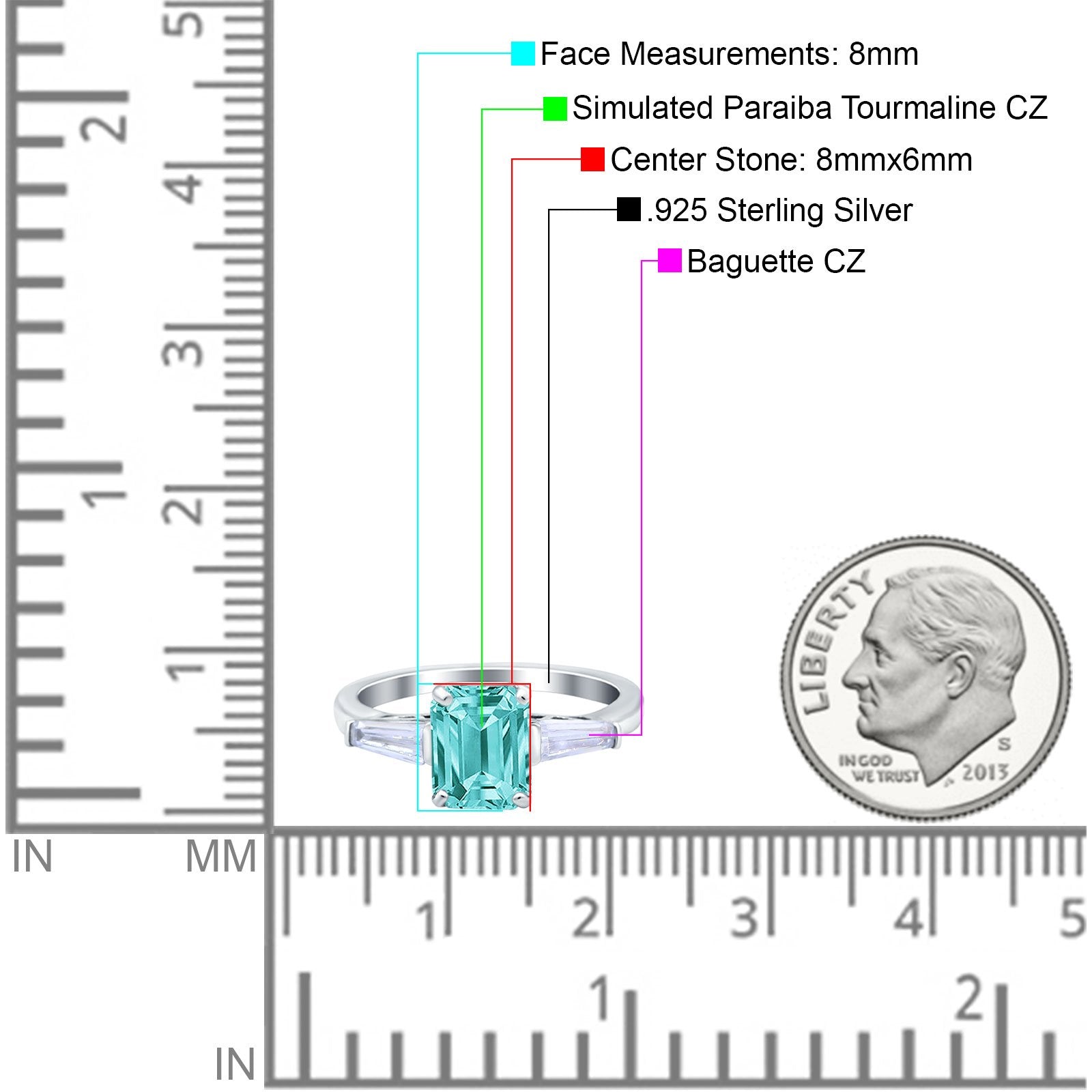 Art Deco Wedding Ring Emerald Cut Simulated Paraiba Tourmaline CZ 925 Sterling Silver