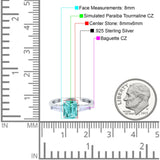 Art Deco Wedding Ring Emerald Cut Simulated Paraiba Tourmaline CZ 925 Sterling Silver
