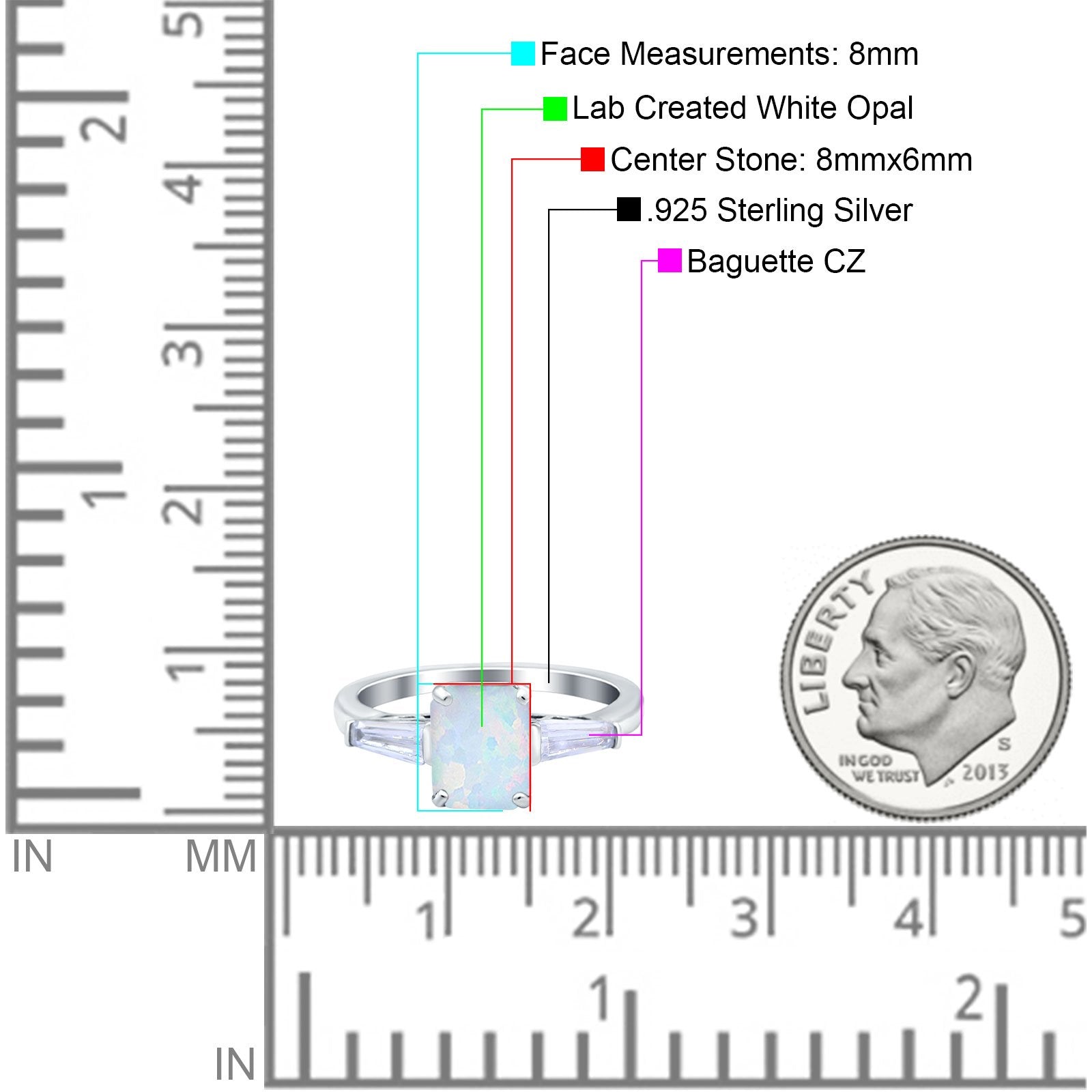 Art Deco Wedding Ring Emerald Cut Lab Created White Opal 925 Sterling Silver
