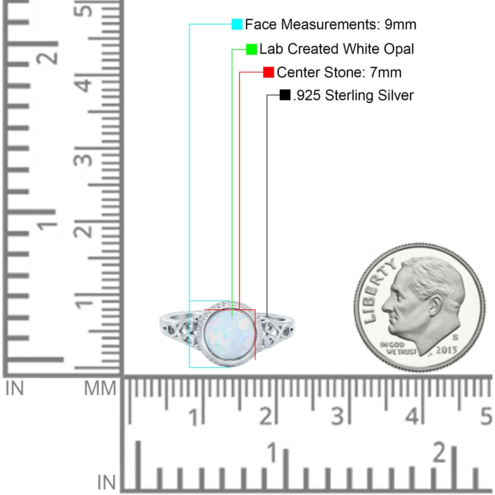 Art Deco Wedding Ring Solitaire Lab Created White Opal 925 Sterling Silver