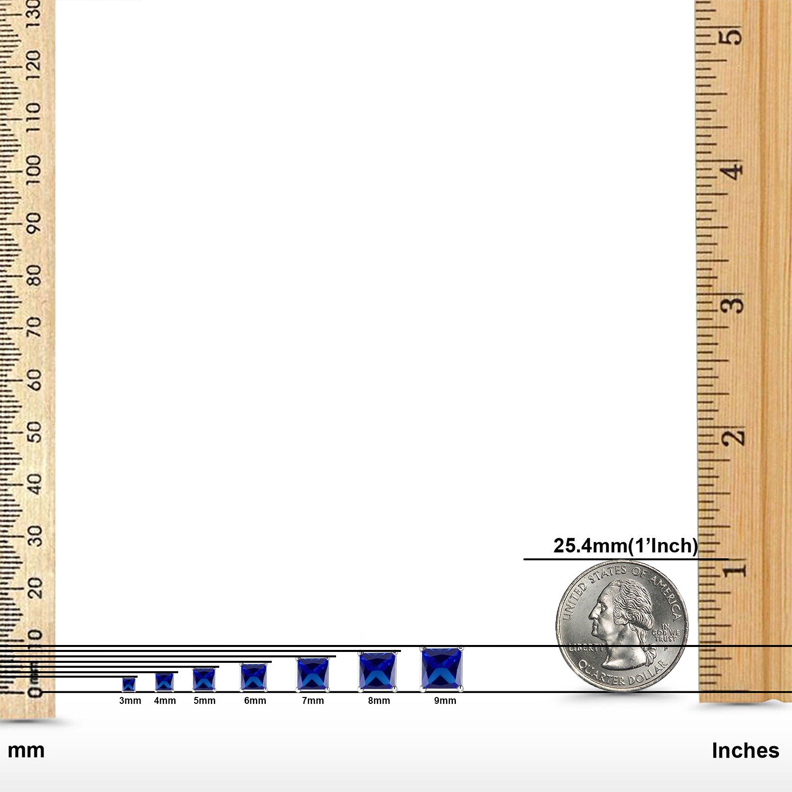 Solitaire Princess Cut Stud Earrings Simulated Blue Sapphire CZ 925 Sterling Silver