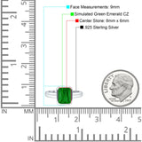 Bezel Set Emerald Engagement Ring 8mmx6mm Simulated Green Emerald CZ 925 Sterling Silver Wholesale