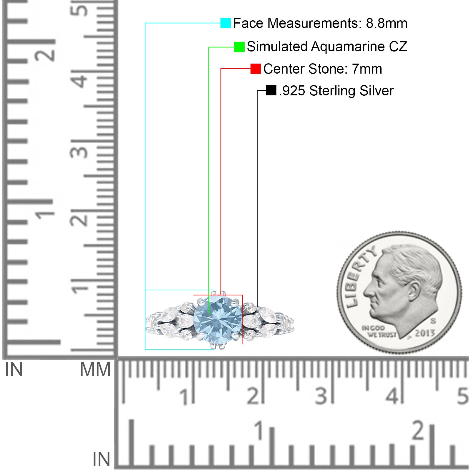 Vintage Style Round Engagement Ring Aquamarine CZ 925 Sterling Silver Wholesale