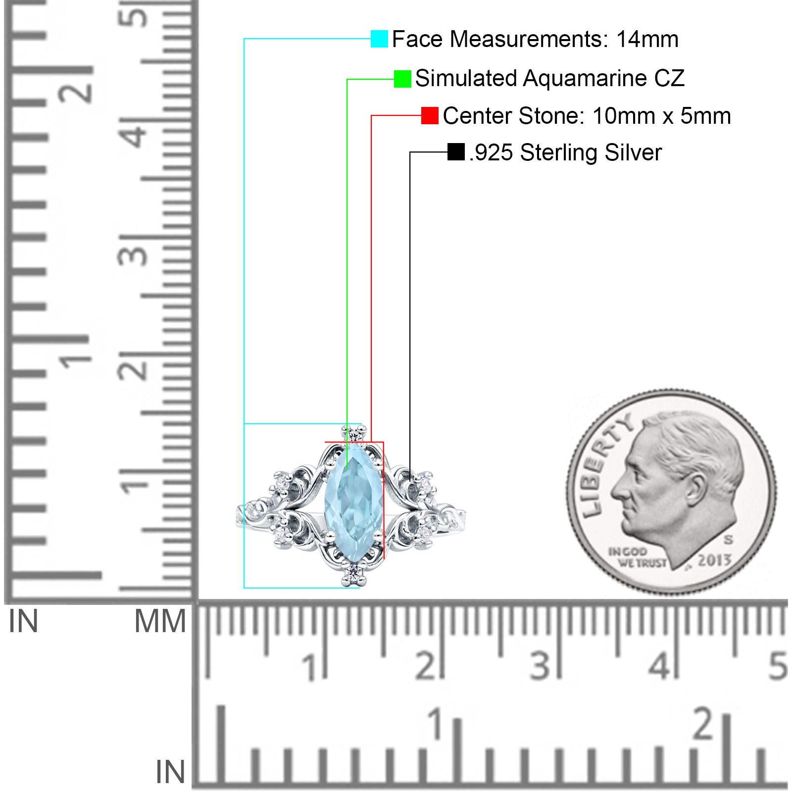 Vintage Style Engagement Ring Marquise Aquamarine CZ 925 Sterling Silver Wholesale