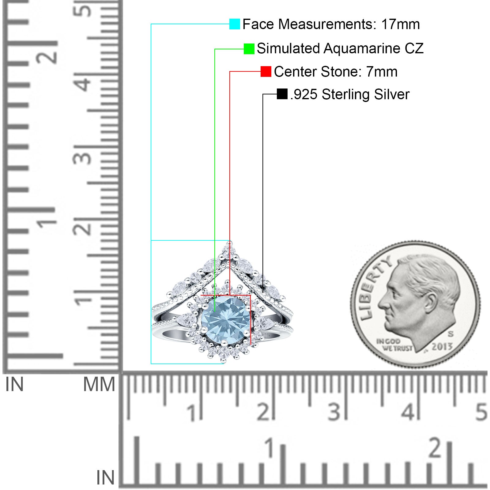 Two Piece Round Halo Bridal Ring Aquamarine CZ 925 Sterling Silver Wholesale