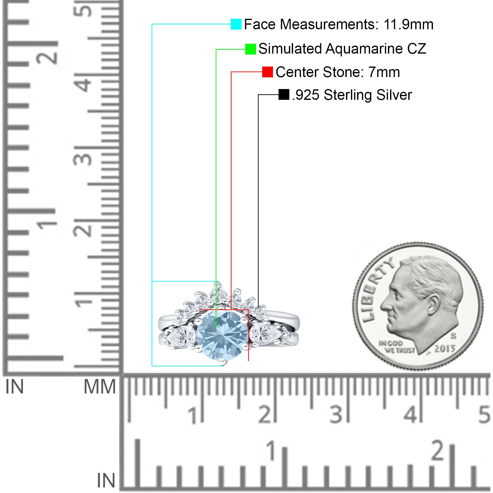 Two Piece Round Vintage Style Bridal Ring Aquamarine CZ 925 Sterling Silver Wholesale