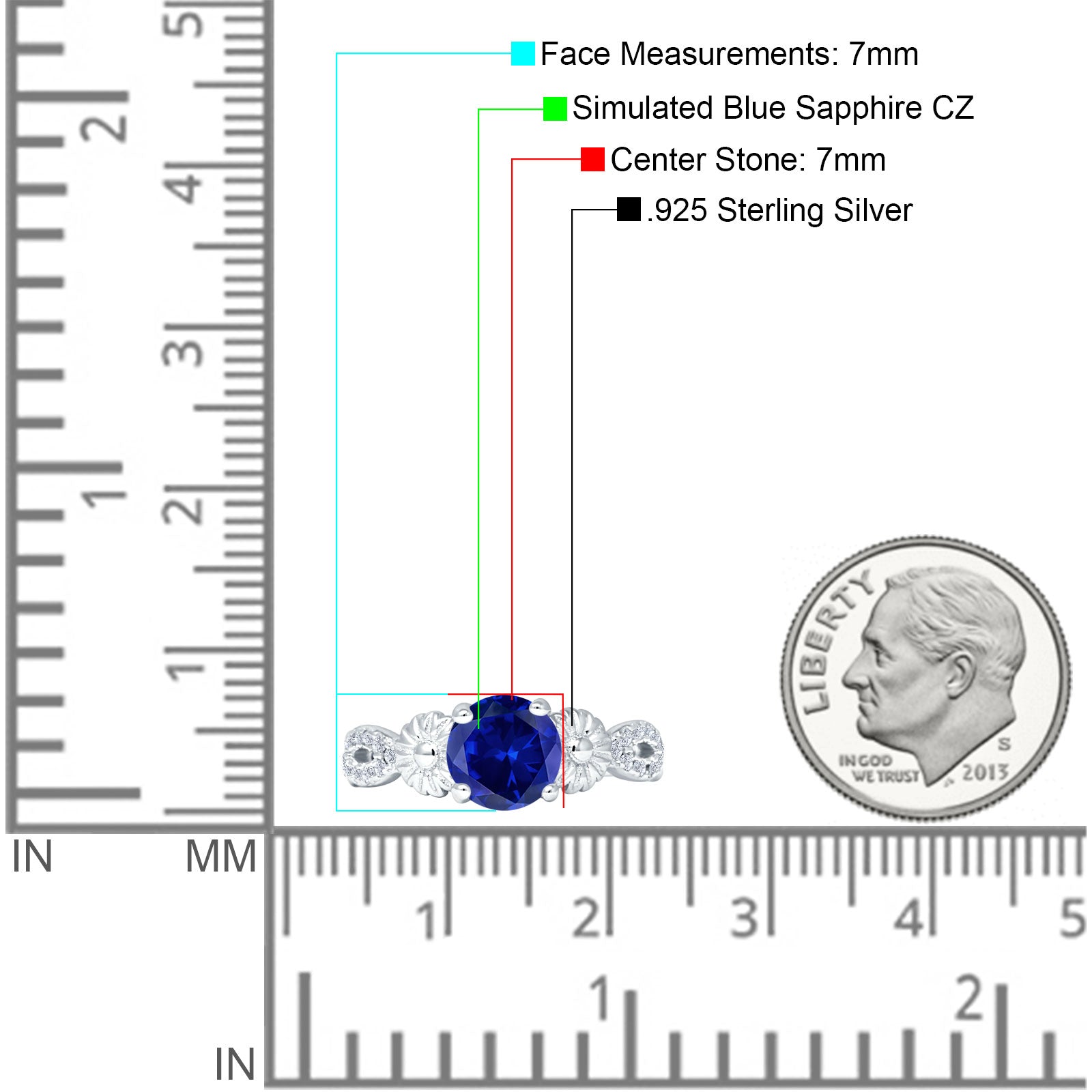 Vintage Style Sunflower Round Blue Sapphire CZ Ring 925 Sterling Silver Wholesale