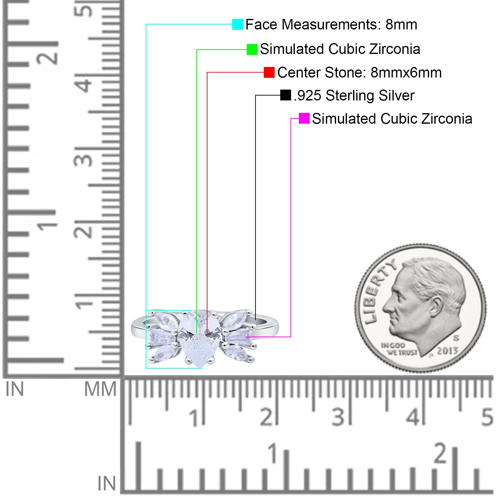 Teardrop Pear Art Deco Wedding Engagement Ring Simulated Cubic Zirconia 925 Sterling Silver