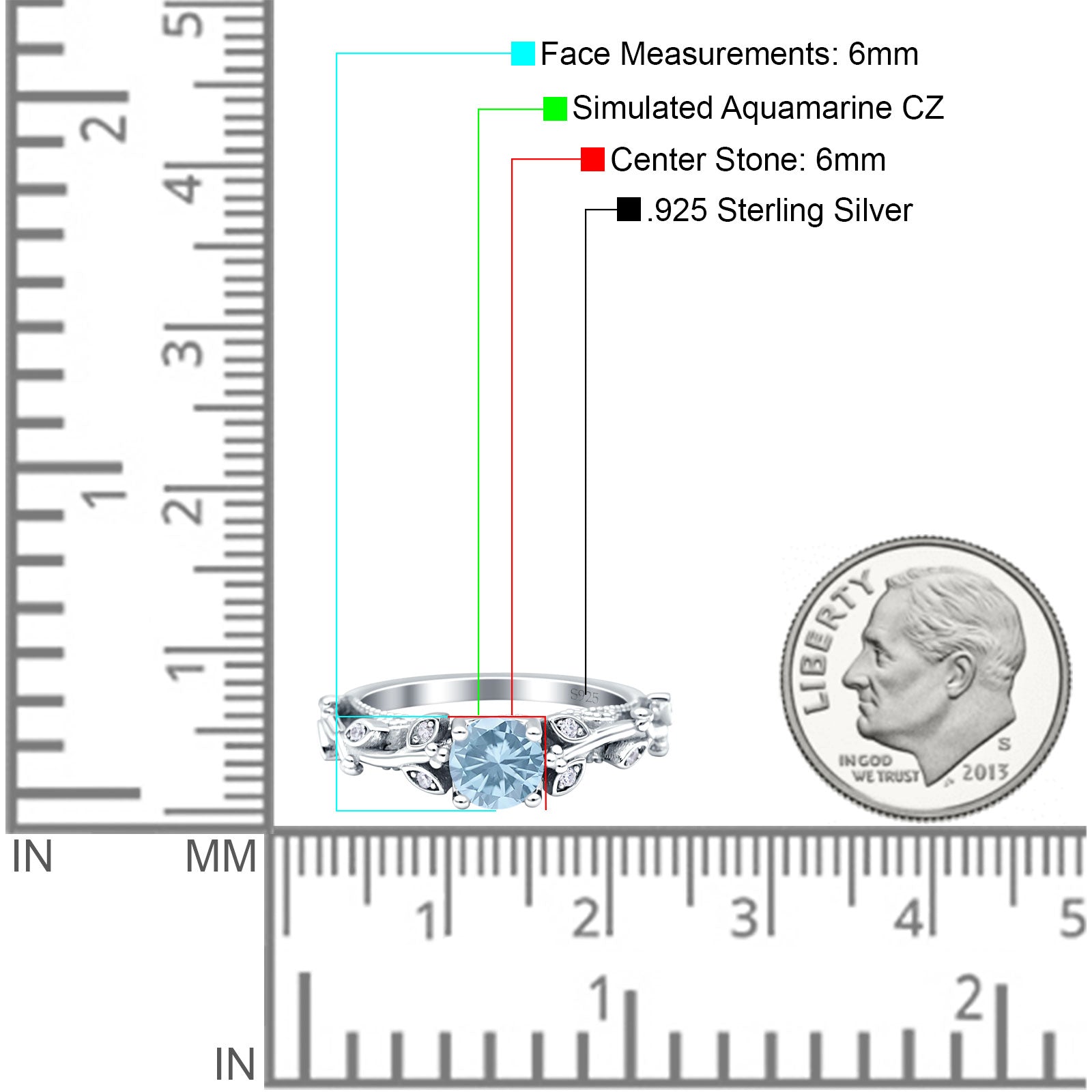 Vintage Style Floral Round Engagement Ring Simulated Aquamarine 925 Sterling Silver Wholesale