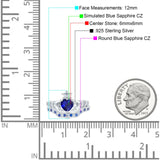 Claddagh Accent Heart Wedding Bridal Set Piece Ring Band Simulated Blue Sapphire CZ 925 Sterling Silver