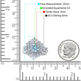 Art Deco Three Piece Wedding Bridal Set Ring Round Simulated Aquamarine CZ 925 Sterling Silver