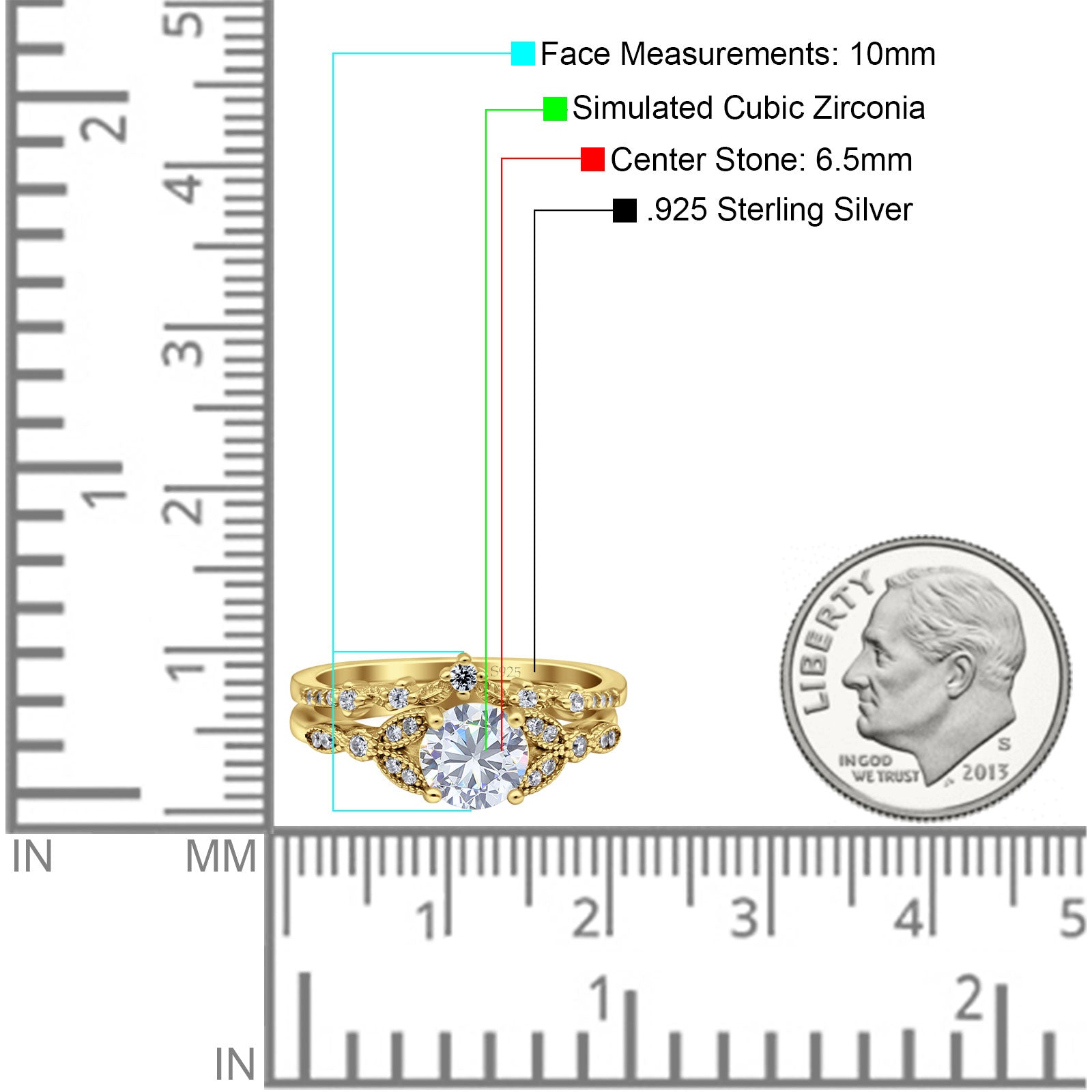 Vintage Style Bridal Ring Two Piece Yellow Tone Cubic Zirconia 925 Sterling Silver Wholesale