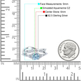 Two Piece Vintage Style Art Deco Engagement Bridal Set Ring Round Simulated Aquamarine CZ 925 Sterling Silver