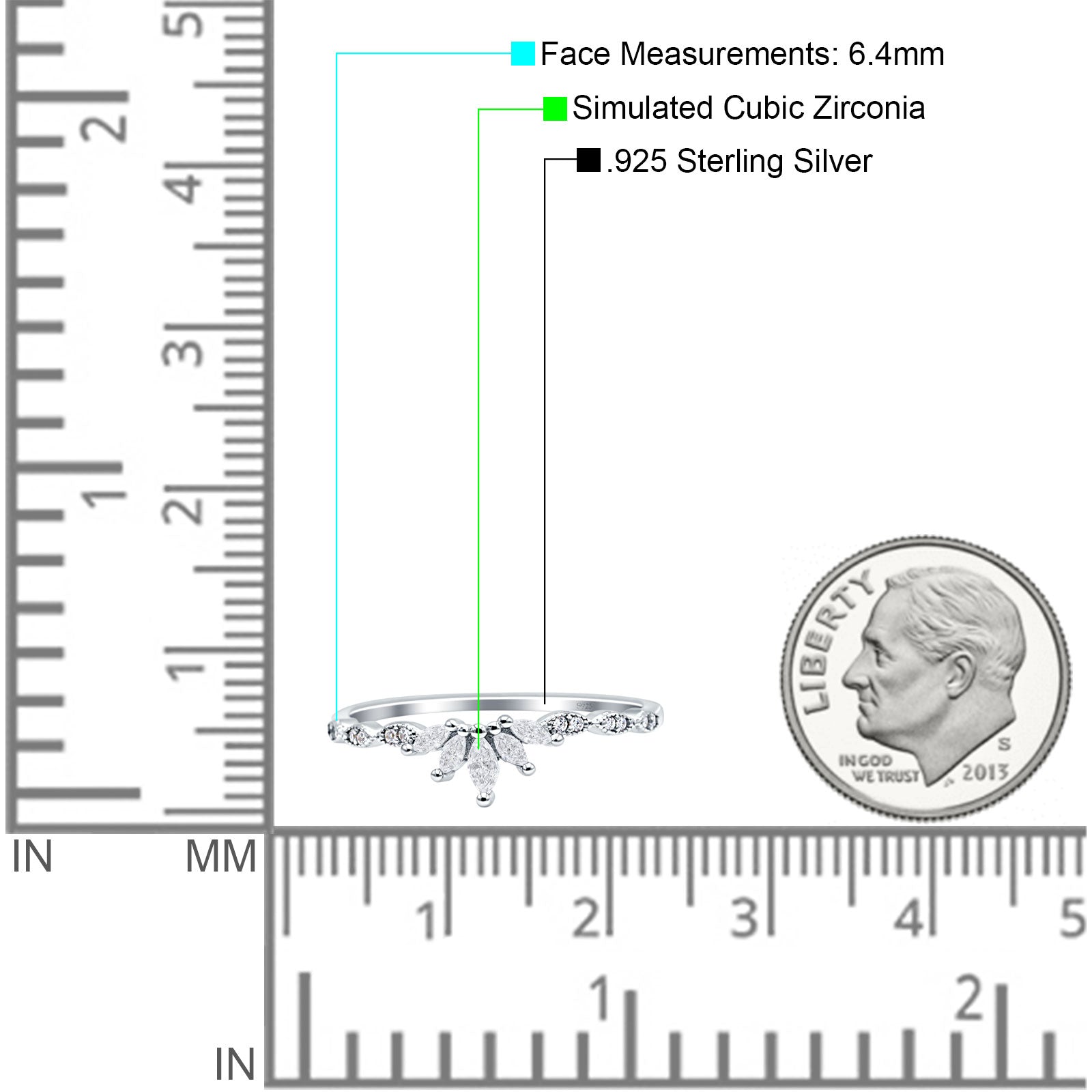 Half Eternity Wedding Ring Marquise Simulated Cubic Zirconia 925 Sterling Silver