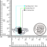 Art Deco Engagement Ring Natural Leaf Design Emerald Cut Simulated Black 925 Sterling Silver Wholesale