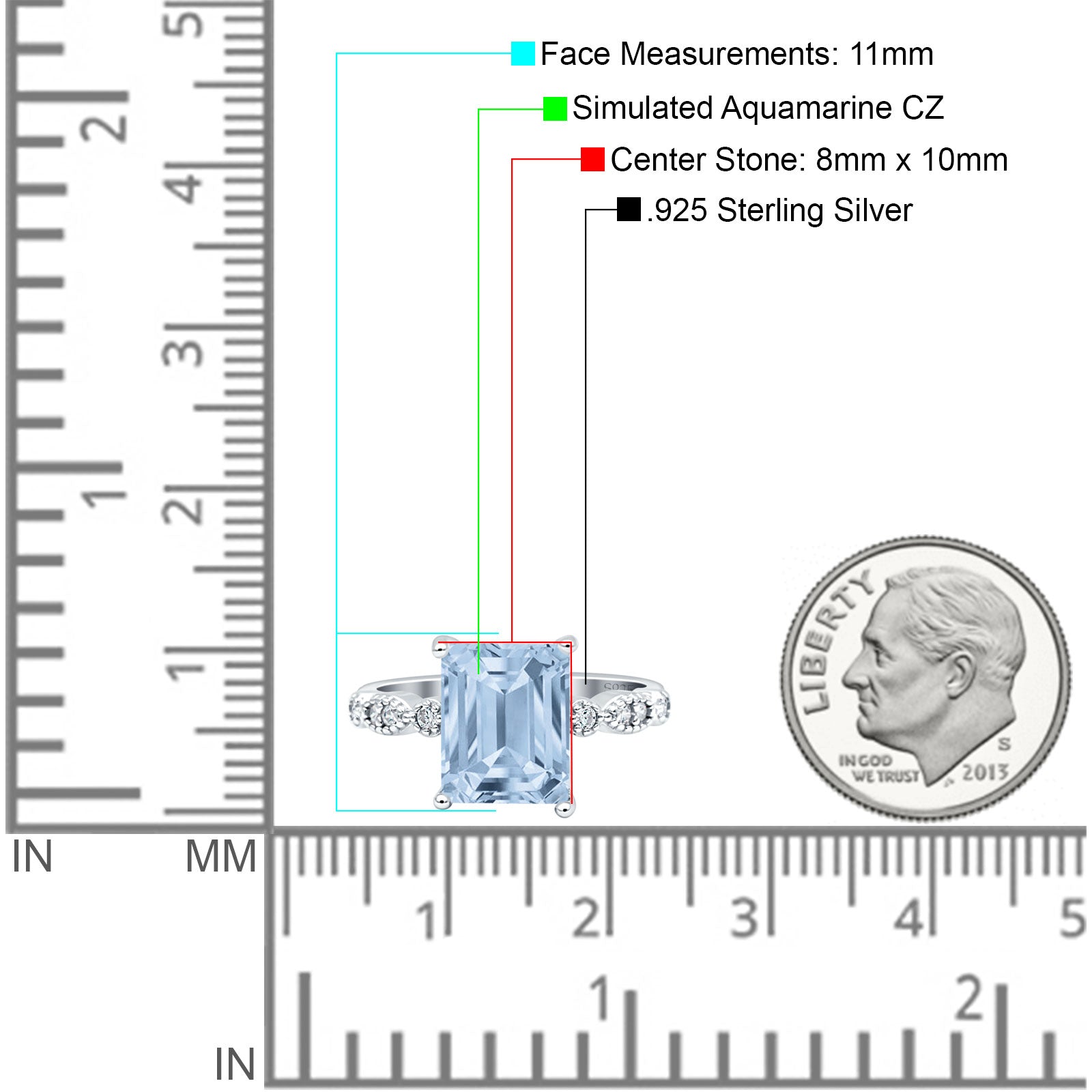 Vintage Emerald Cut Engagement Ring Simulated Aquamarine CZ 925 Sterling Silver Wholesale