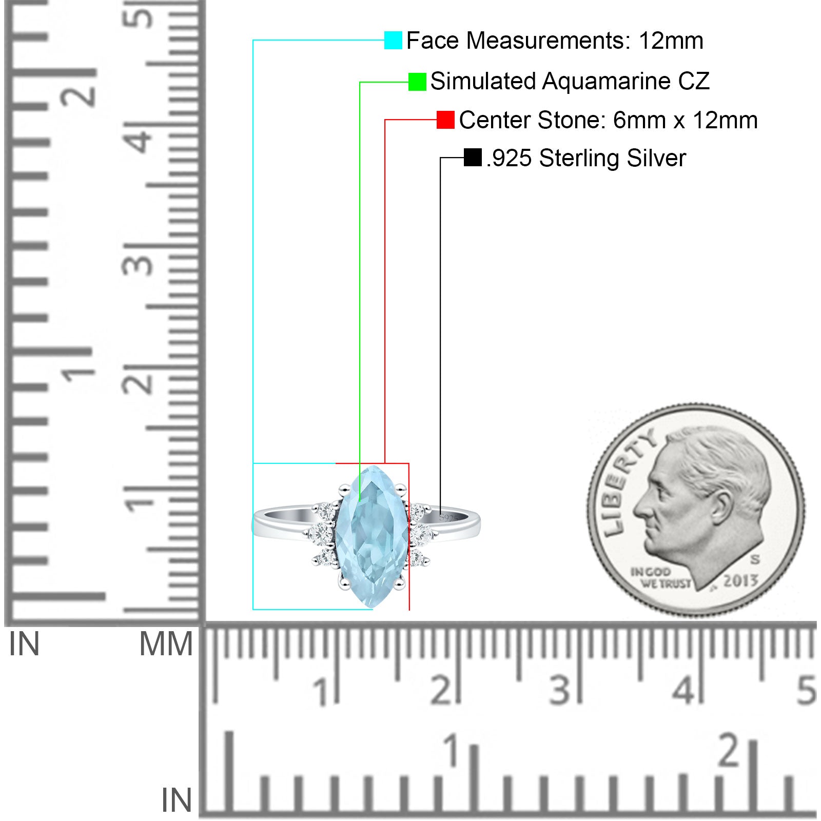Vintage Marquise Engagement Ring Simulated Aquamarine CZ 925 Sterling Silver Wholesale