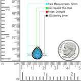 Petite Dainty Pear Lab Created Blue Opal Ring Solid Oxidized 925 Sterling Silver